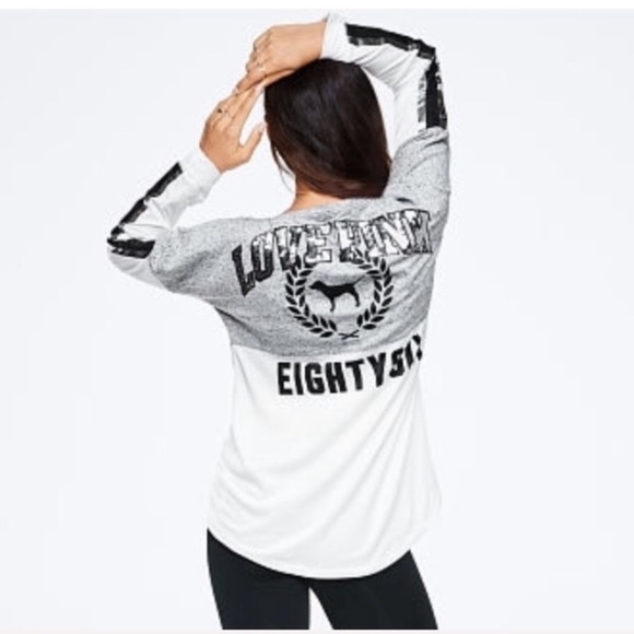 VS PINK Sequin Bling Varsity V-Neck Tee - Picture 2 of 6